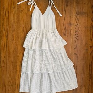 En Saison White Ruffled Tiered Midi Dress